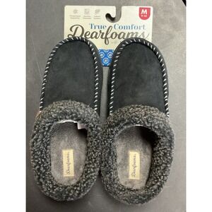 NEW! Dearfoams Men's Slippers Microsuede Moccasin Shoes‎ Black Size 9-10